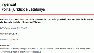 ORDRE TSF/218/2020, de 16 de desembre d’obligat compliment dels CRAE